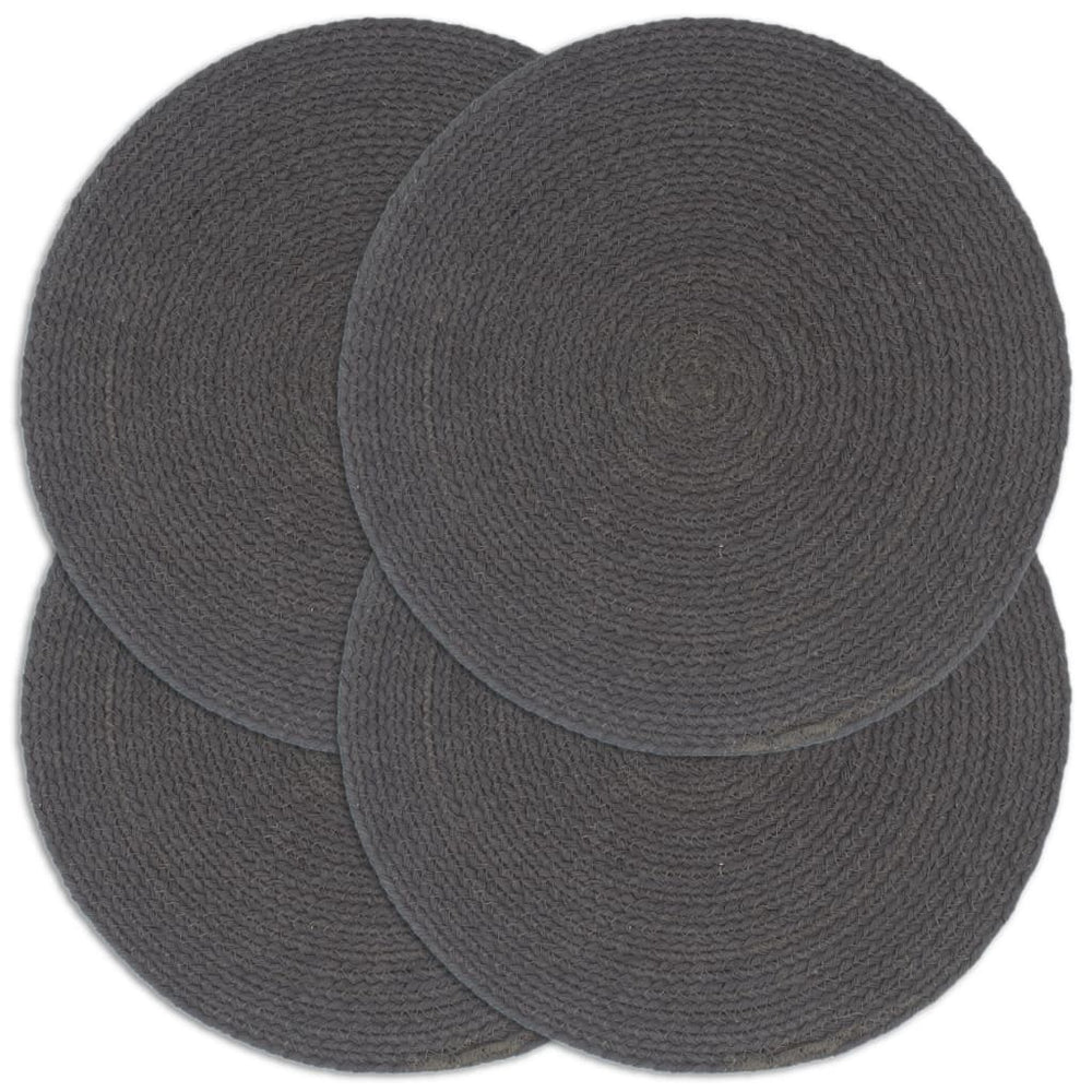 Placemats 4 st rond 38 cm katoen effen donkergrijs