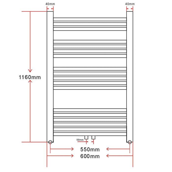 Radiator/handdoekenrek recht 600x1160 mm