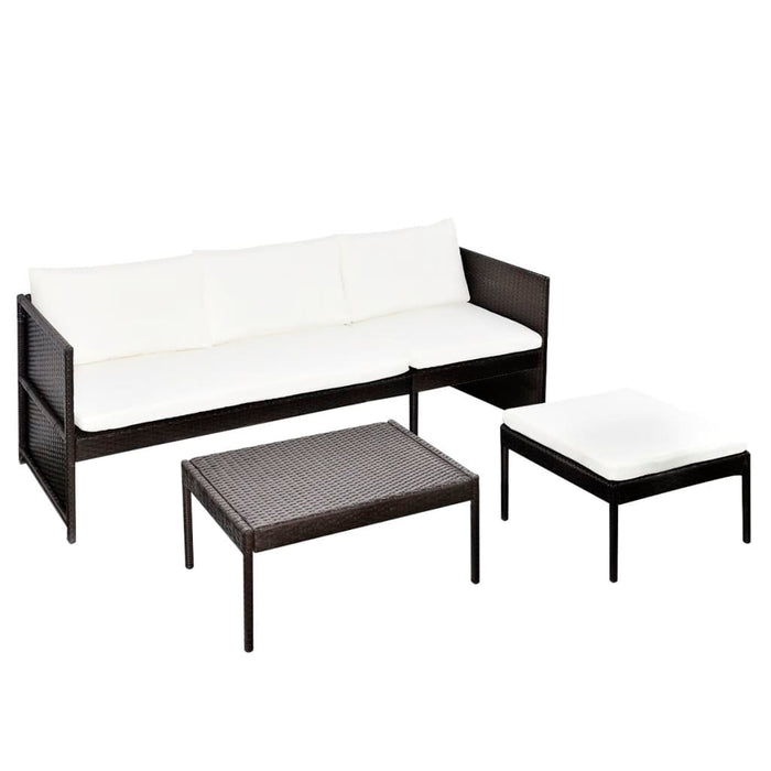 3-delige Loungeset met kussens poly rattan bruin