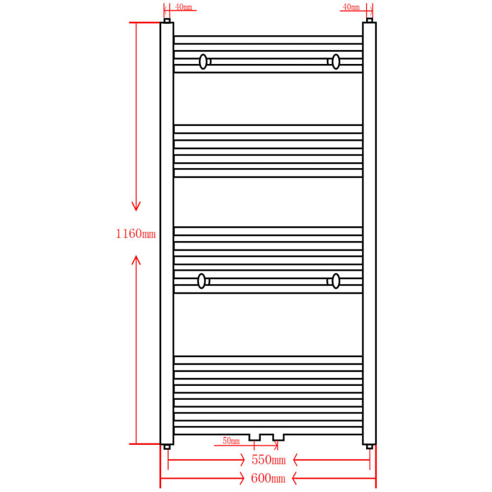 Radiator/handdoekenrek recht 600x1160 mm zwart