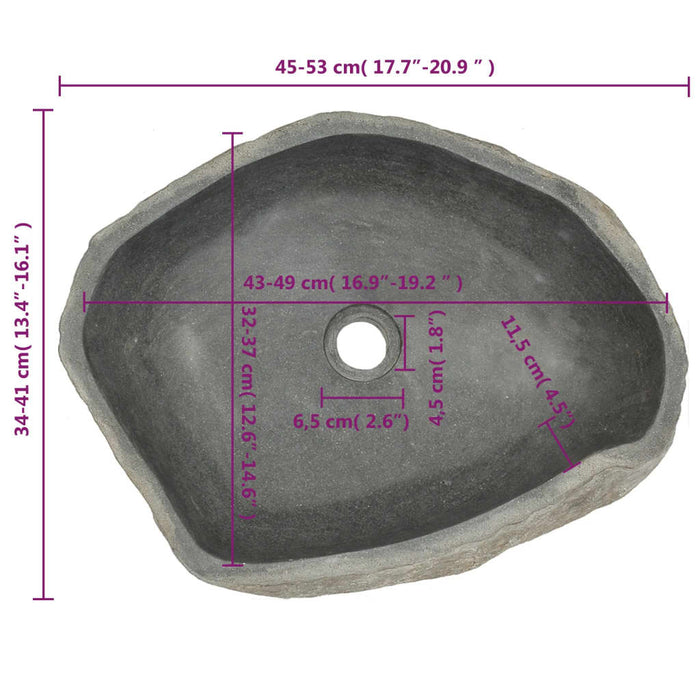 Wastafel ovaal 45-53 cm riviersteen