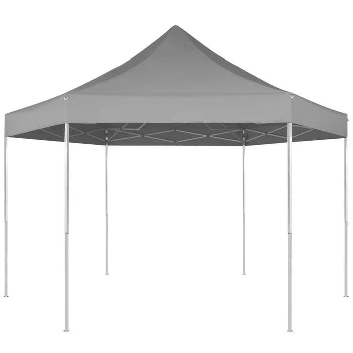 Partytent pop-up zeshoekig inklapbaar 3,6x3,1 m grijs