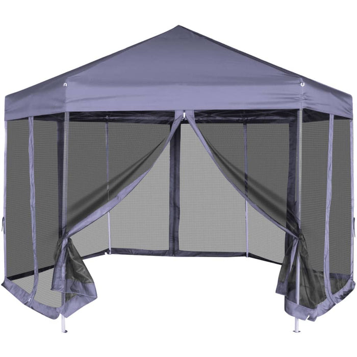 Partytent pop-up zeshoekig met 6 zijwanden 3,6x3,1 m donkerblauw