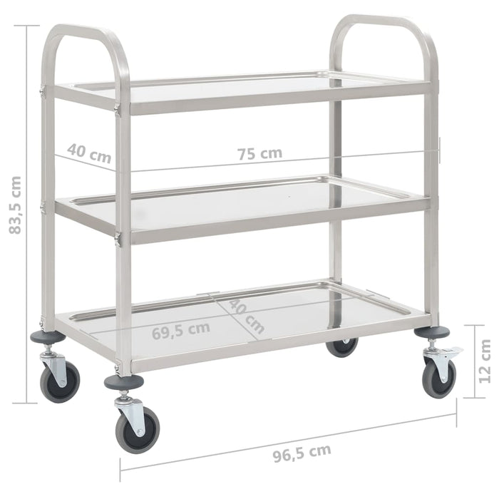 Keukentrolley 3-laags 95x45x83,5 cm roestvrij staal