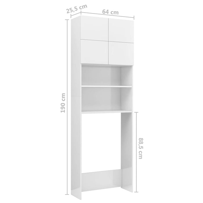 Wasmachinekast 64x25,5x190 cm hoogglans wit