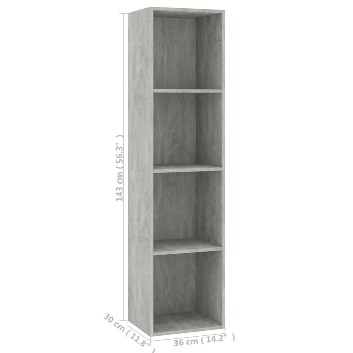 Boekenkast/tv-meubel 36x30x143 cm bewerkt hout betongrijs