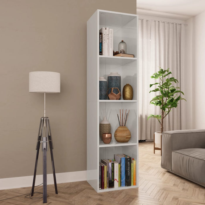 Boekenkast/tv-meubel 36x30x143 cm bewerkt hout hoogglans wit