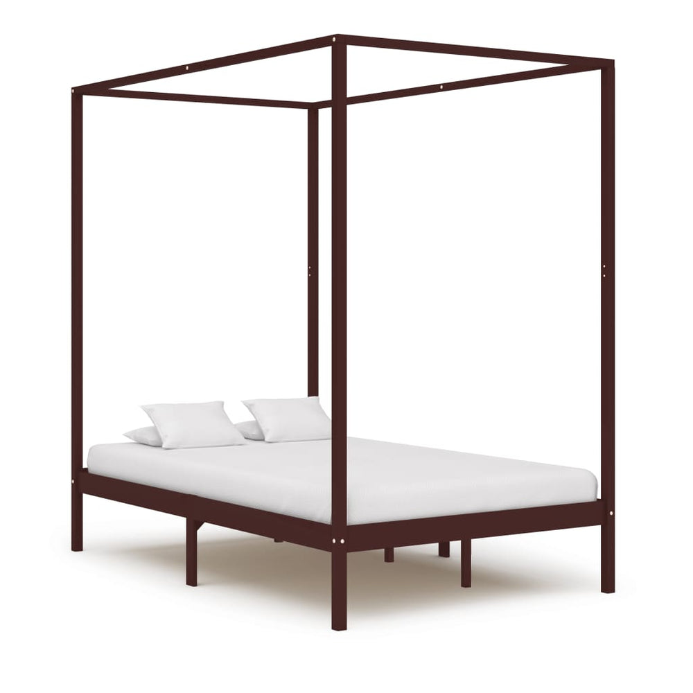 Hemelbedframe massief grenenhout donkerbruin 140x200 cm