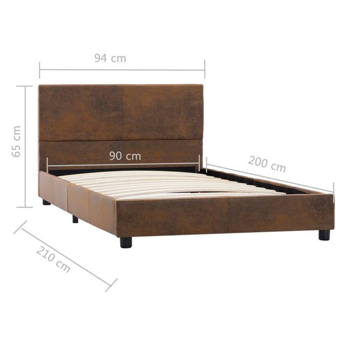 Bedframe kunstsuède bruin 90x200 cm