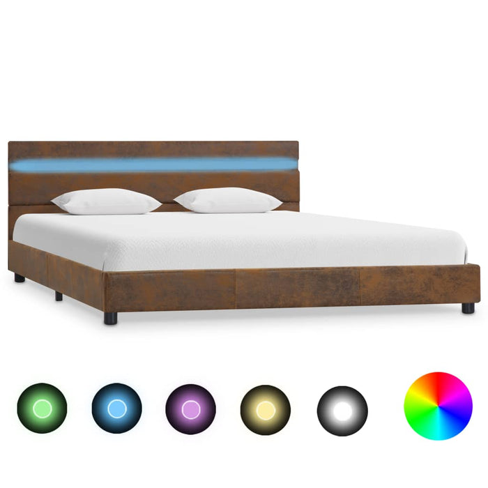 Bedframe met LED stof bruin 140x200 cm