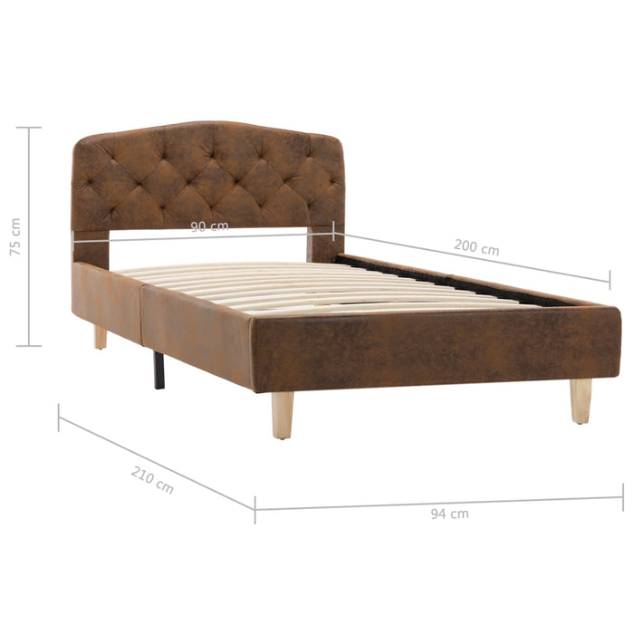 Bedframe kunstsuède bruin 90x200 cm