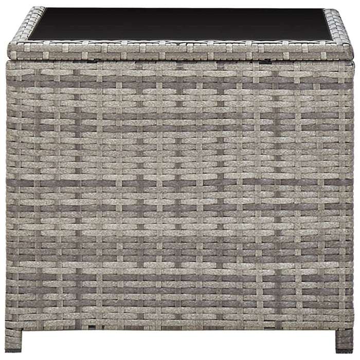 Salontafel 45x45x40 cm poly rattan en glas grijs