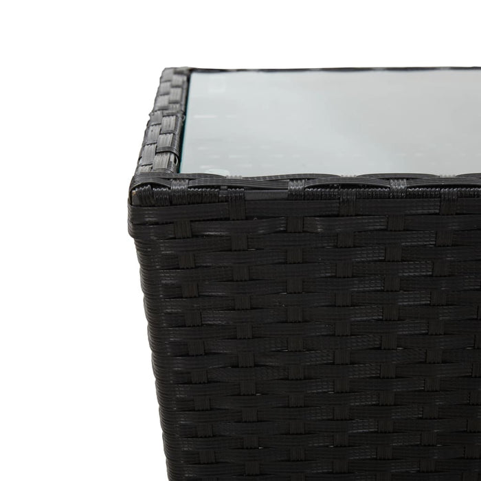 Theetafel 41,5x41,5x43 cm poly rattan en gehard glas zwart