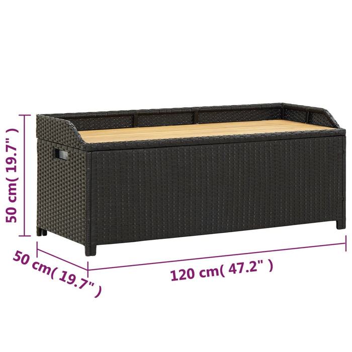 Tuinopbergbank 120 cm poly rattan zwart