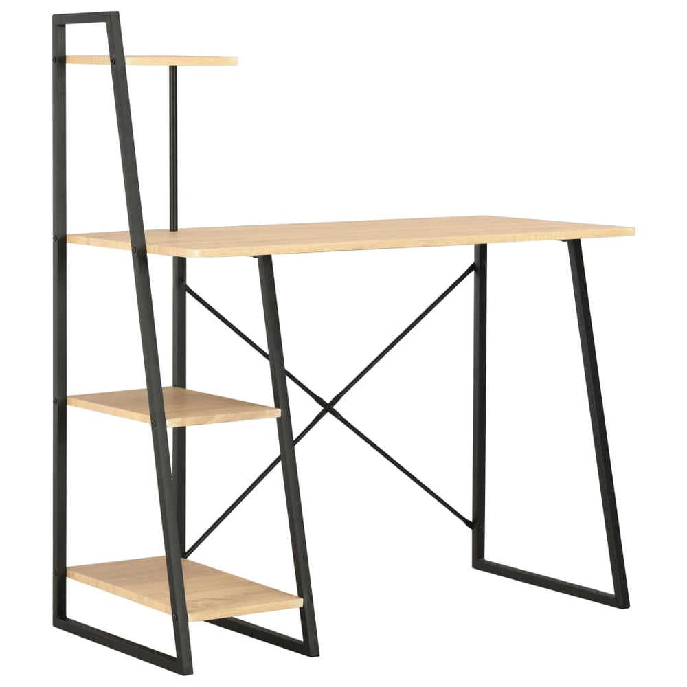 Bureau met schappen 102x50x117 cm zwart en eikenkleurig