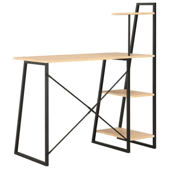 Bureau met schappen 102x50x117 cm zwart en eikenkleurig