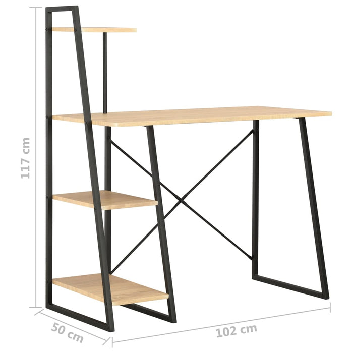 Bureau met schappen 102x50x117 cm zwart en eikenkleurig