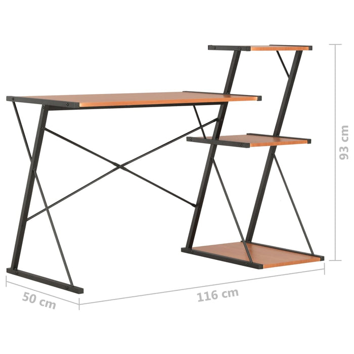 Bureau met schap 116x50x93 cm zwart en bruin