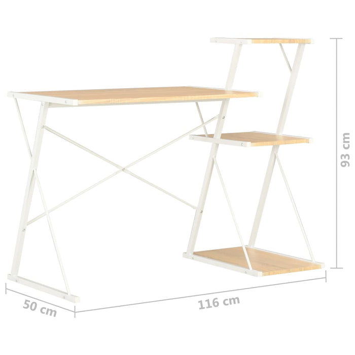 Bureau met schap 116x50x93 cm wit en eikenkleurig