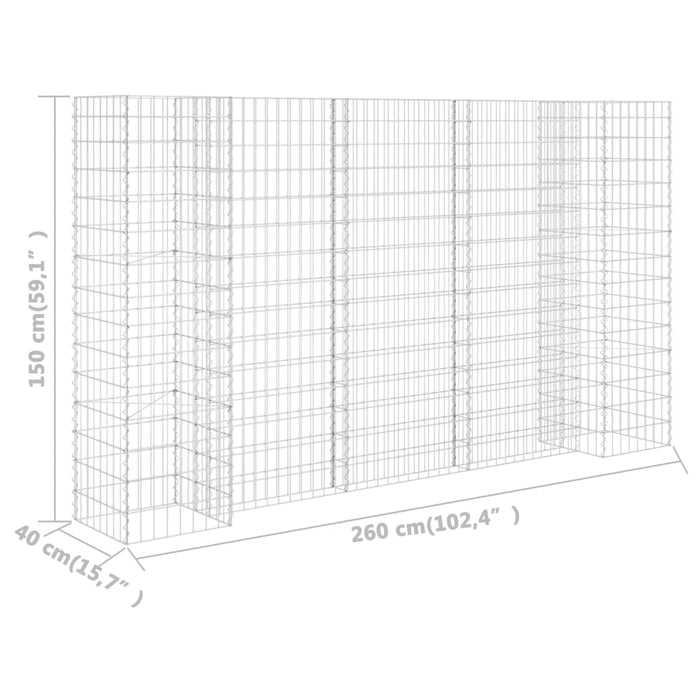 Gabion plantenbak H-vormig 260x40x150 cm staaldraad