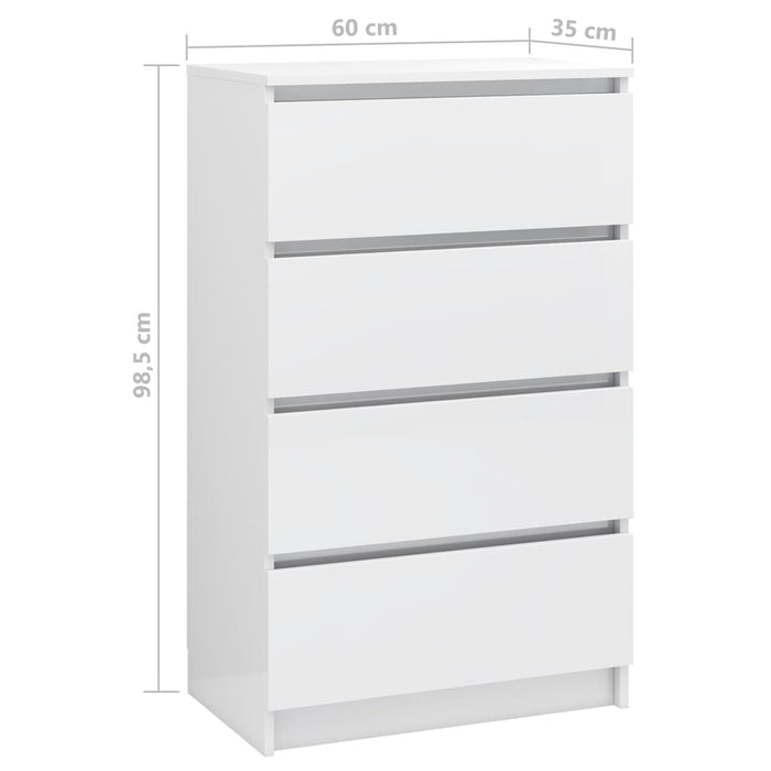 Dressoir 60x35x98,5 cm bewerkt hout hoogglans wit