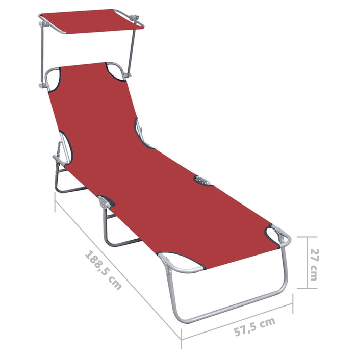 Ligbed inklapbaar met luifel aluminium rood