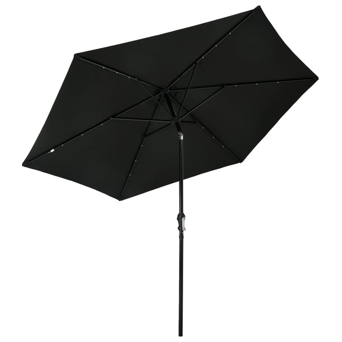 Parasol met LED-verlichting en stalen paal 300 cm zwart