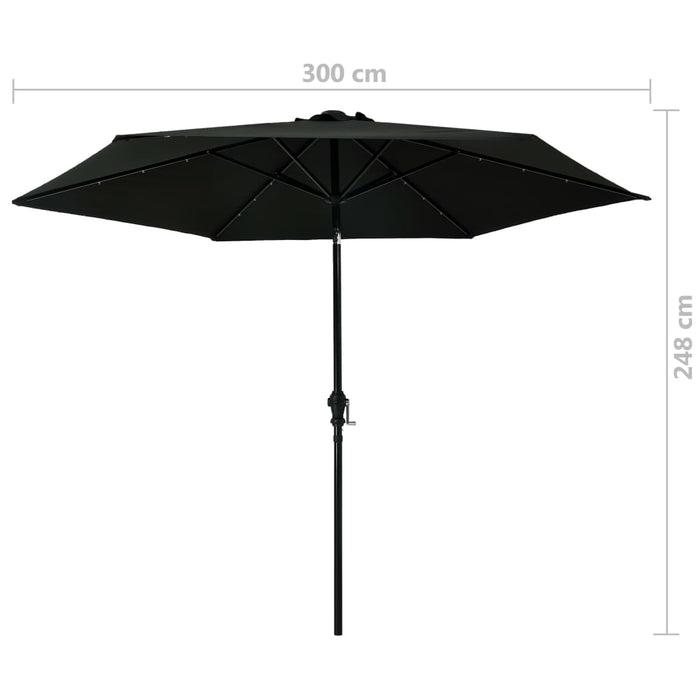 Parasol met LED-verlichting en stalen paal 300 cm zwart