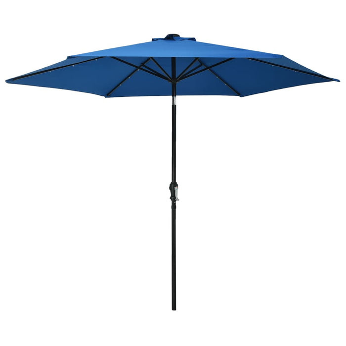 Parasol met LED-verlichting en stalen paal 300 cm blauw