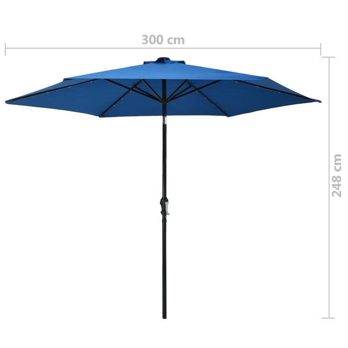 Parasol met LED-verlichting en stalen paal 300 cm blauw