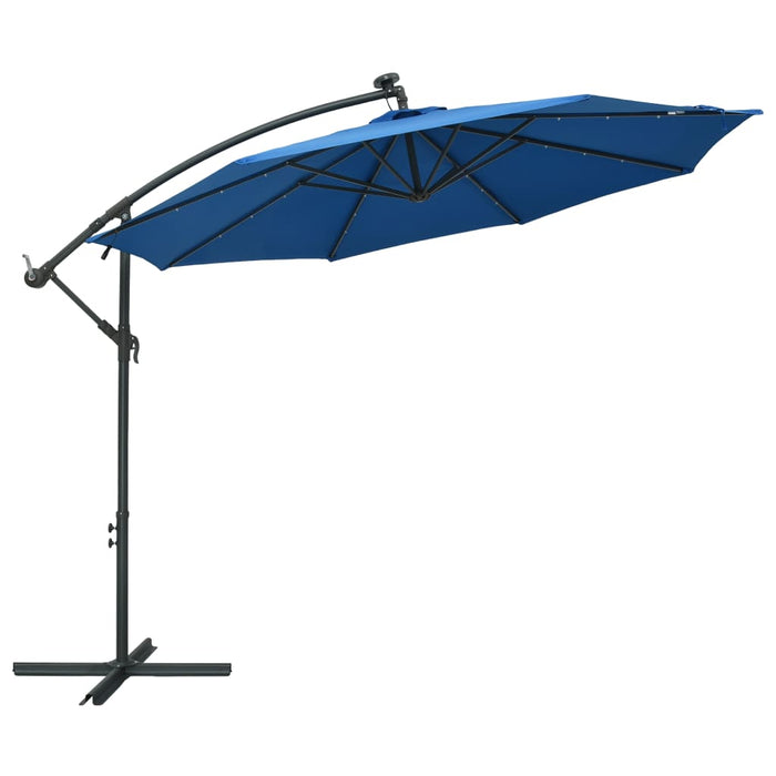 Zweefparasol met LED-verlichting en stalen paal 300 cm blauw