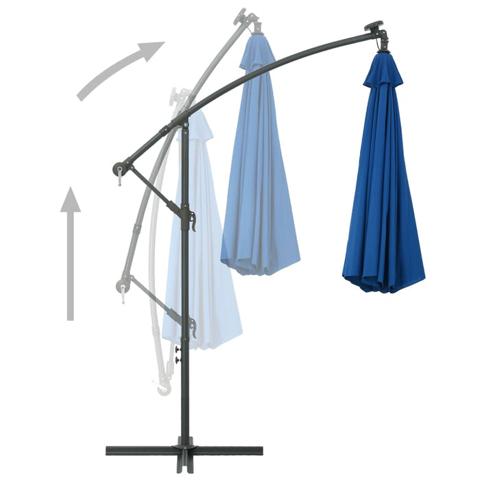 Zweefparasol met LED-verlichting en stalen paal 300 cm blauw