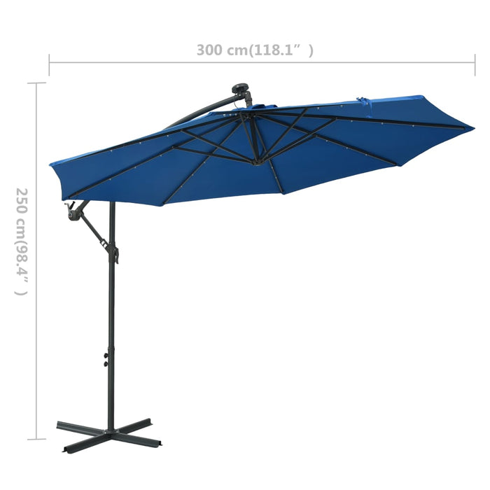 Zweefparasol met LED-verlichting en stalen paal 300 cm blauw