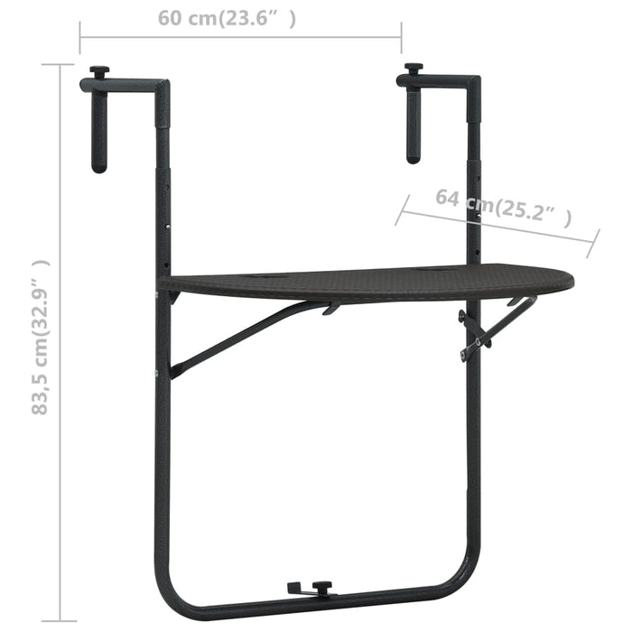 Balkontafel hangend 60x64x83,5 cm rattan-look kunststof bruin