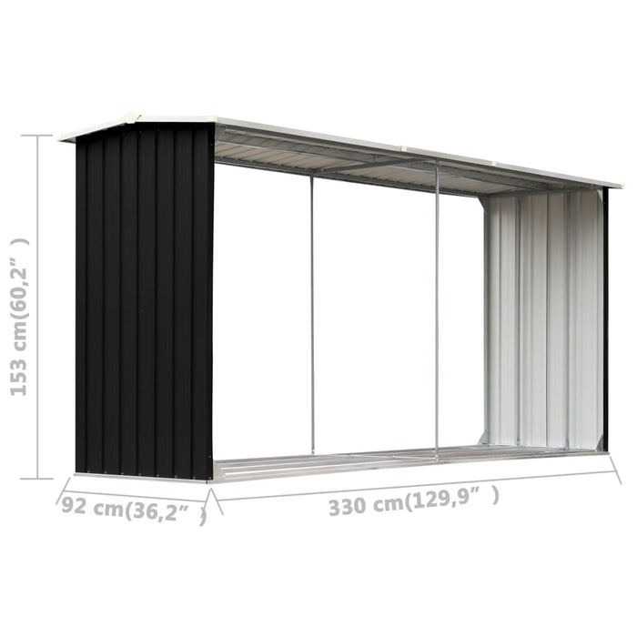 Haardhoutschuur 330x92x153 cm gegalvaniseerd staal antraciet