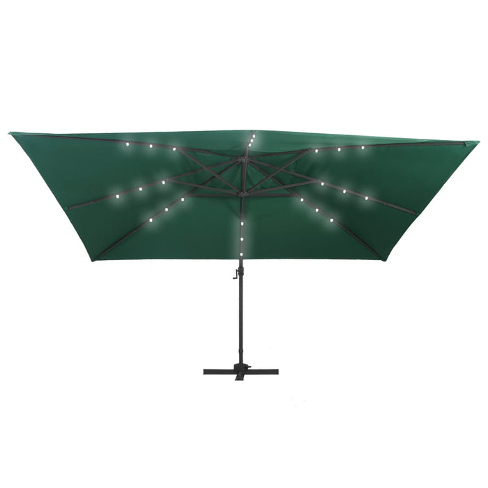 Zweefparasol met LED-verlichting en paal 400x300 cm groen