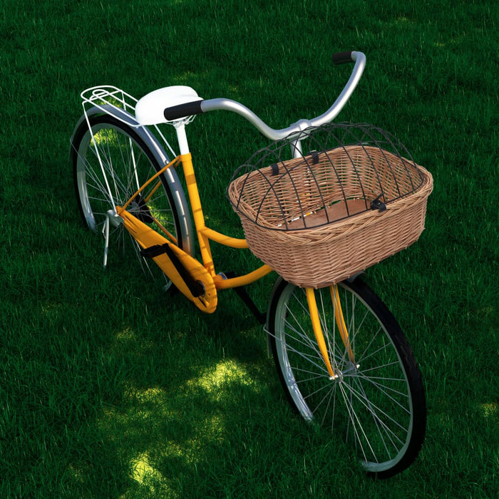 Fietsstuurmand met deksel 50x45x35 cm natuurlijk wilgen