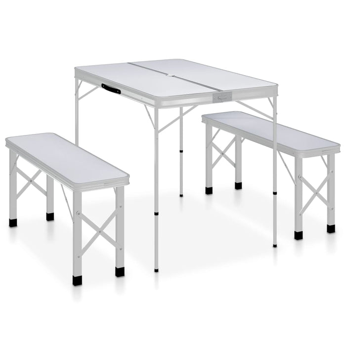 Campingtafel inklapbaar met 2 banken aluminium wit