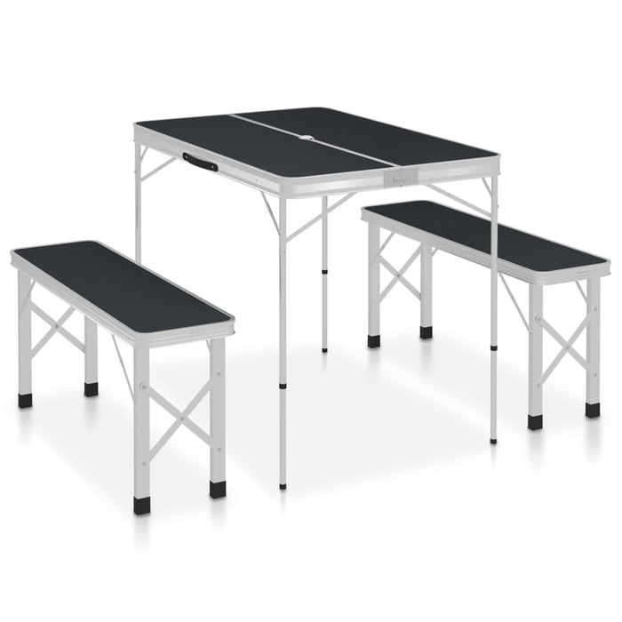 Campingtafel inklapbaar met 2 banken aluminium grijs