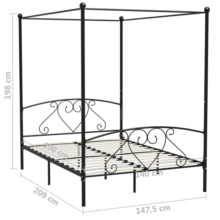 Hemelbedframe metaal zwart 140x200 cm