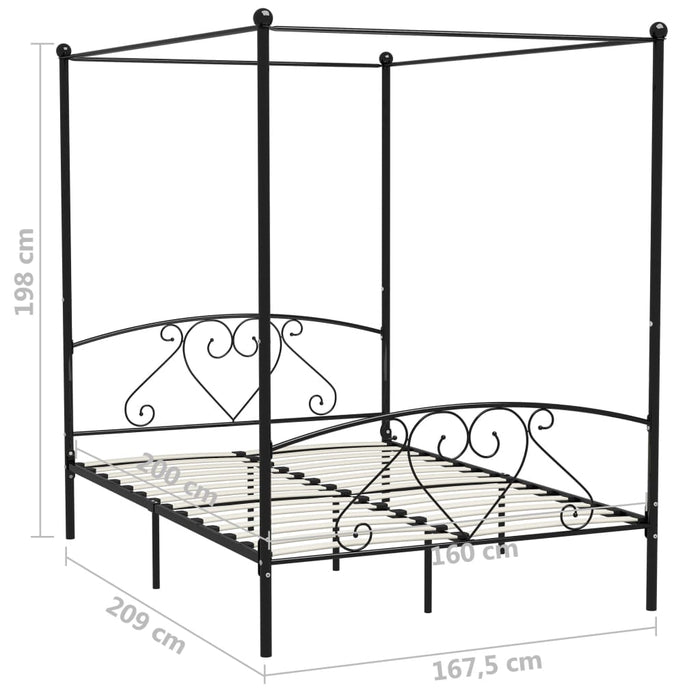 Hemelbedframe metaal zwart 160x200 cm