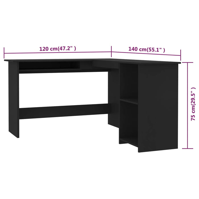 Hoekbureau L-vormig 120x140x75 cm bewerkt hout zwart