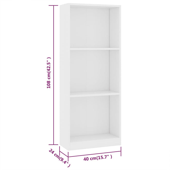 Boekenkast met 3 schappen 40x24x108 cm bewerkt hout wit