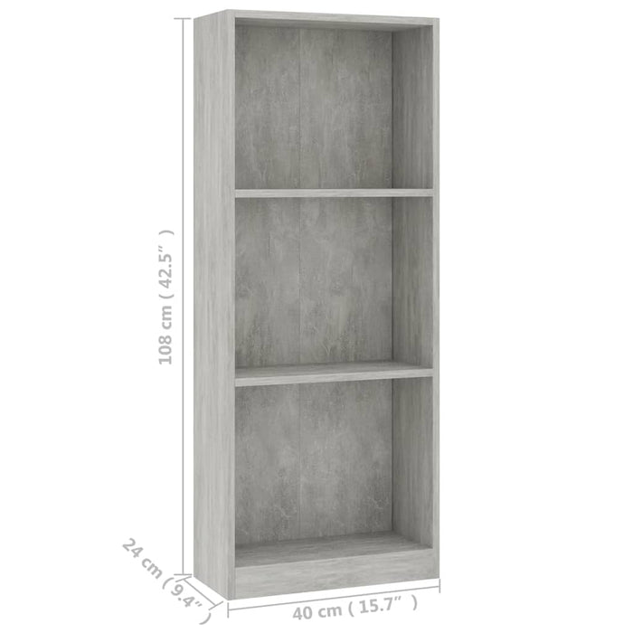 Boekenkast met 3 schappen 40x24x108 cm bewerkt hout betongrijs