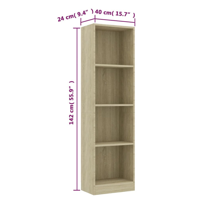 Boekenkast met 4 schappen 40x24x142 cm bewerkt hout sonoma eik