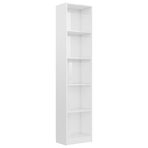 Boekenkast 5 schappen 40x24x175 cm bewerkt hout hoogglans wit