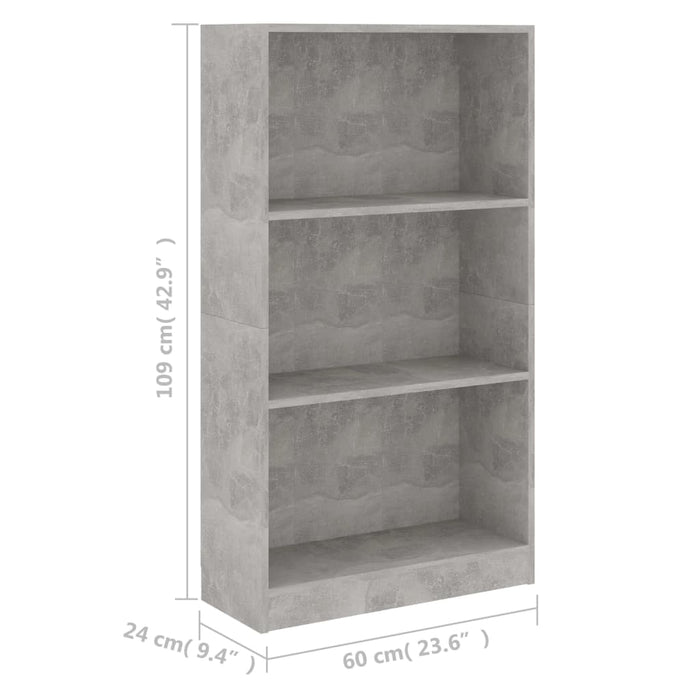 Boekenkast met 3 schappen 60x24x109 cm bewerkt hout betongrijs