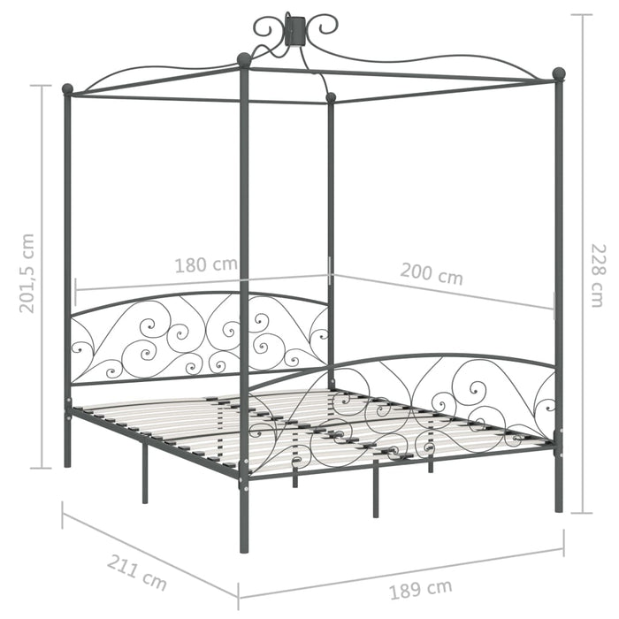 Hemelbedframe metaal grijs 180x200 cm