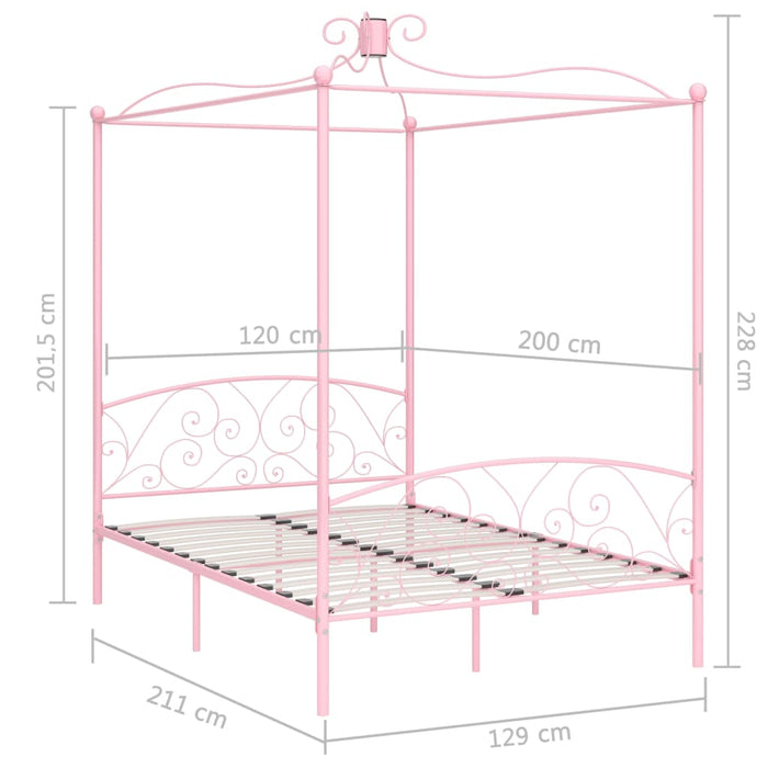 Hemelbedframe metaal roze 120x200 cm