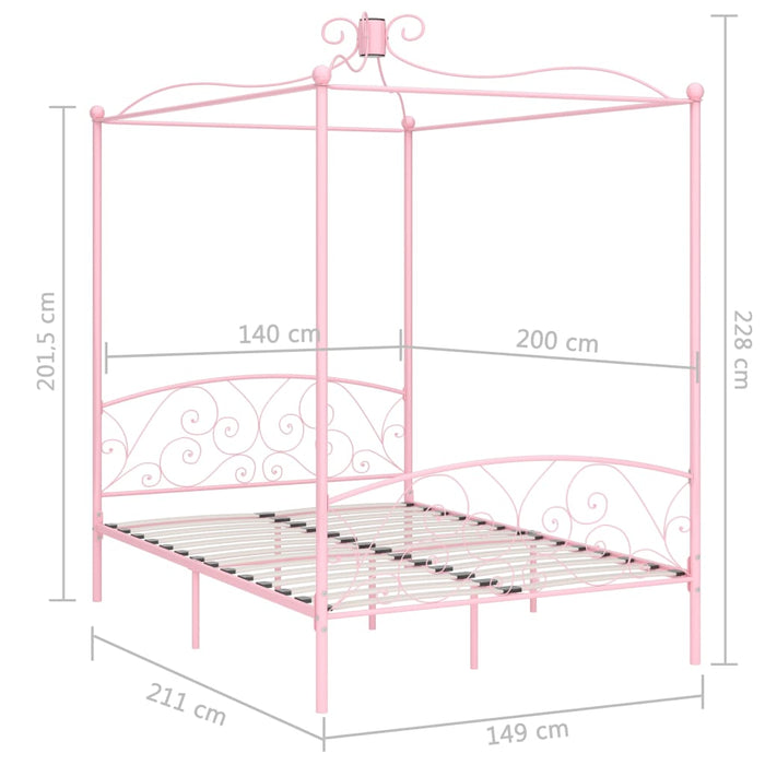 Hemelbedframe metaal roze 140x200 cm